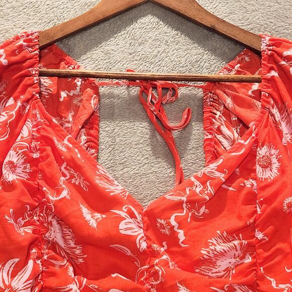 Ava & Viv Womens Orange Pink Floral Smocked Puff Sleeve Blouse Size 3X Beach - Picture 2 of 10